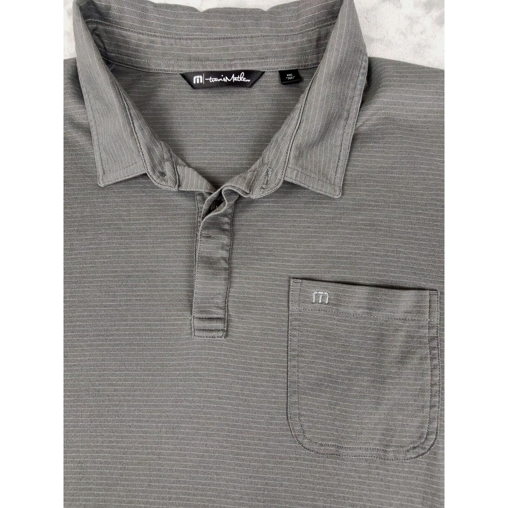 Travis Mathew Men's XXL Gray Striped Short Sleeve Polo Shirt Pima Cotton Blend